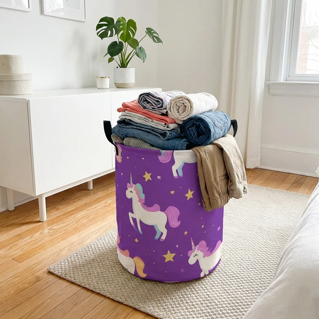 Einhorn-Wäschekorb, faltbarer Aufbewahrungseimer aus Segeltuch mit großem Fassungsvermögen, Aufbewahrung von Kinderspielzeug und Kleidung, Badezimmer zu Hause