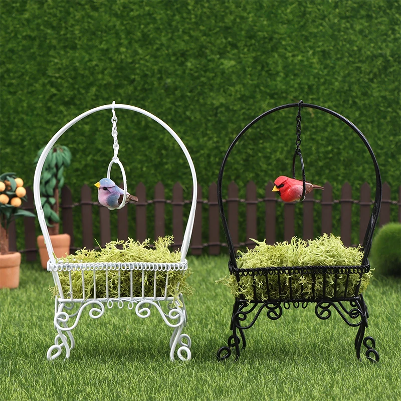 1:12 Dollhouse Miniature Iron Art Flower Rack Vertical Bird Ring Garden Stand Garden Storage Stand Model Micro Landscape Decor