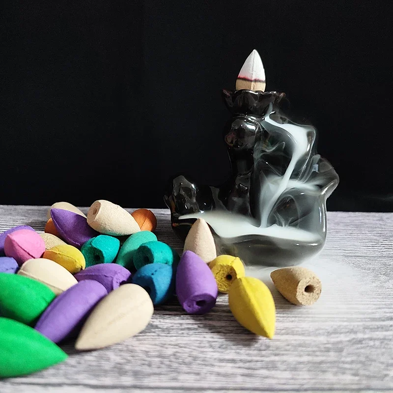 Natural 100g Backflow Incense Cones Sandalwood Lavender Reflux Tower Incenses Scents for Home Teahouse Waterfall Smoke