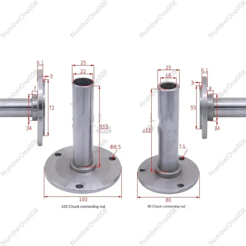 80/100 Chuck Connecting Rod, Length 112mm Flange Rear Base Plate Adapter Fits K11-80 K12-80 K11-100 K12-100 Chucks