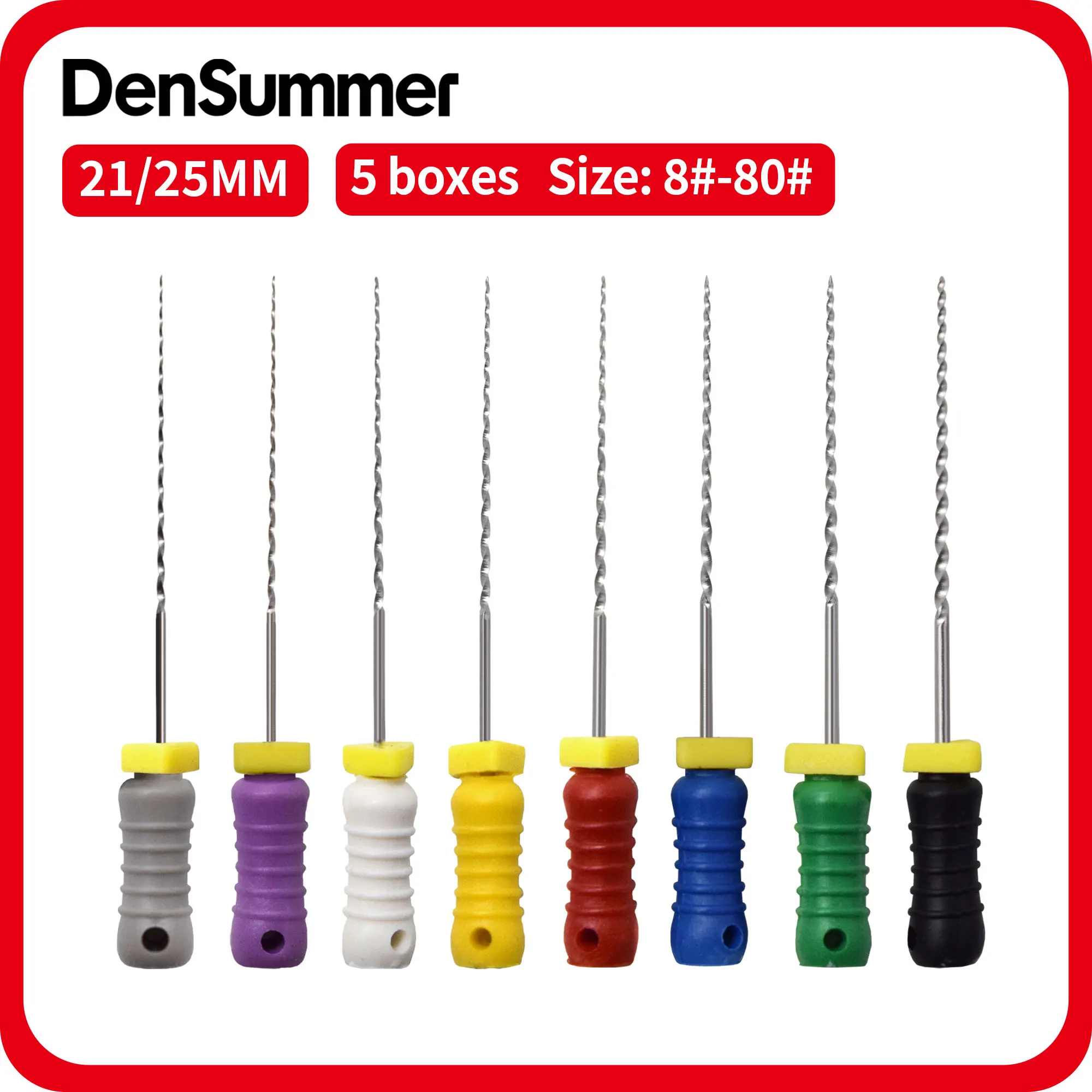 5 Boxes Densummer Thread Design Root Canal 21/25mm Hand Use Dentistry File #15-40 Endo R Files Stainless Steel Reamers Files