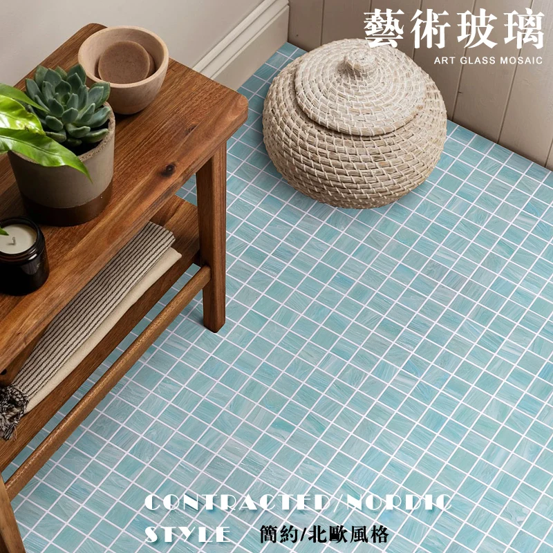 Hotel Oem Project Kitchen Bathroom Wall Backsplash Blue Mixed Color 20x20mm Square Glass Mosaic Tiles Sheet For Sale