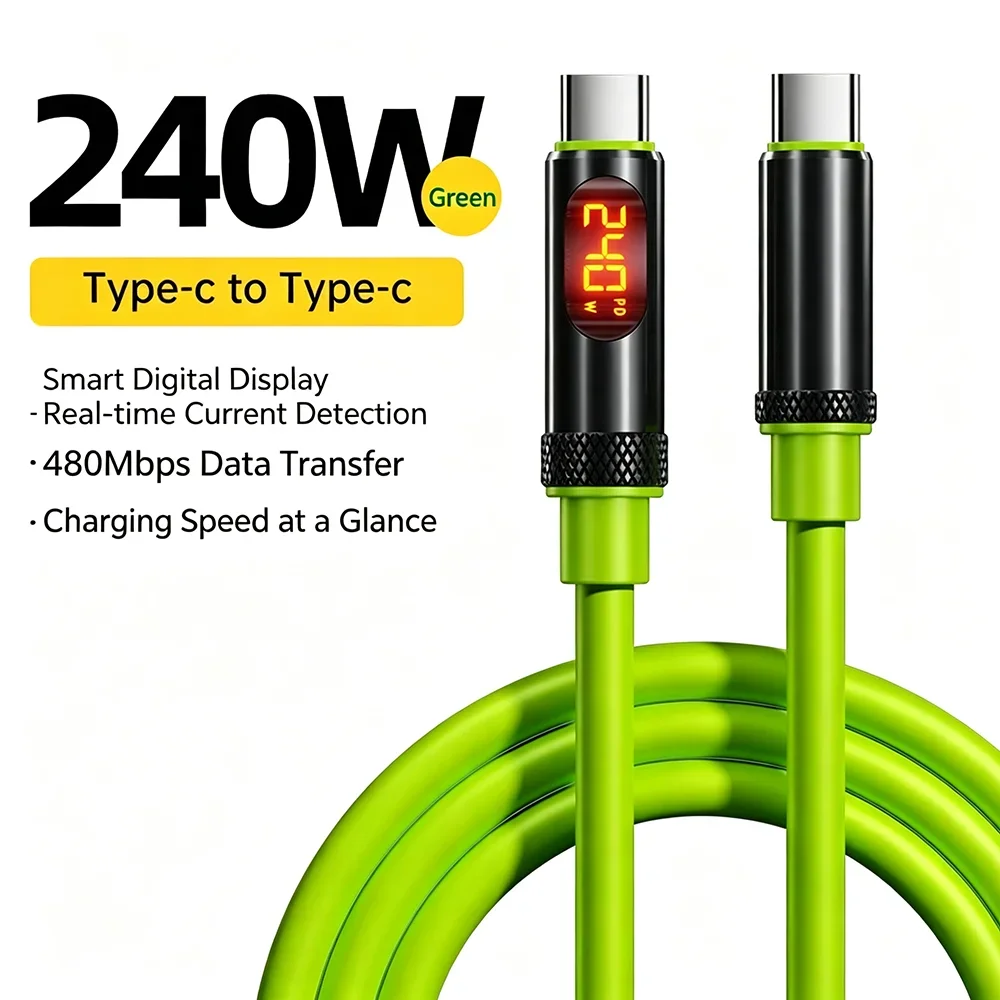 HANNUO 240W Type-C To Type C Fast Charging Cable With LED Display Cables Dual USB-C Charger Data Cords For iPhone 18 17 Samsung
