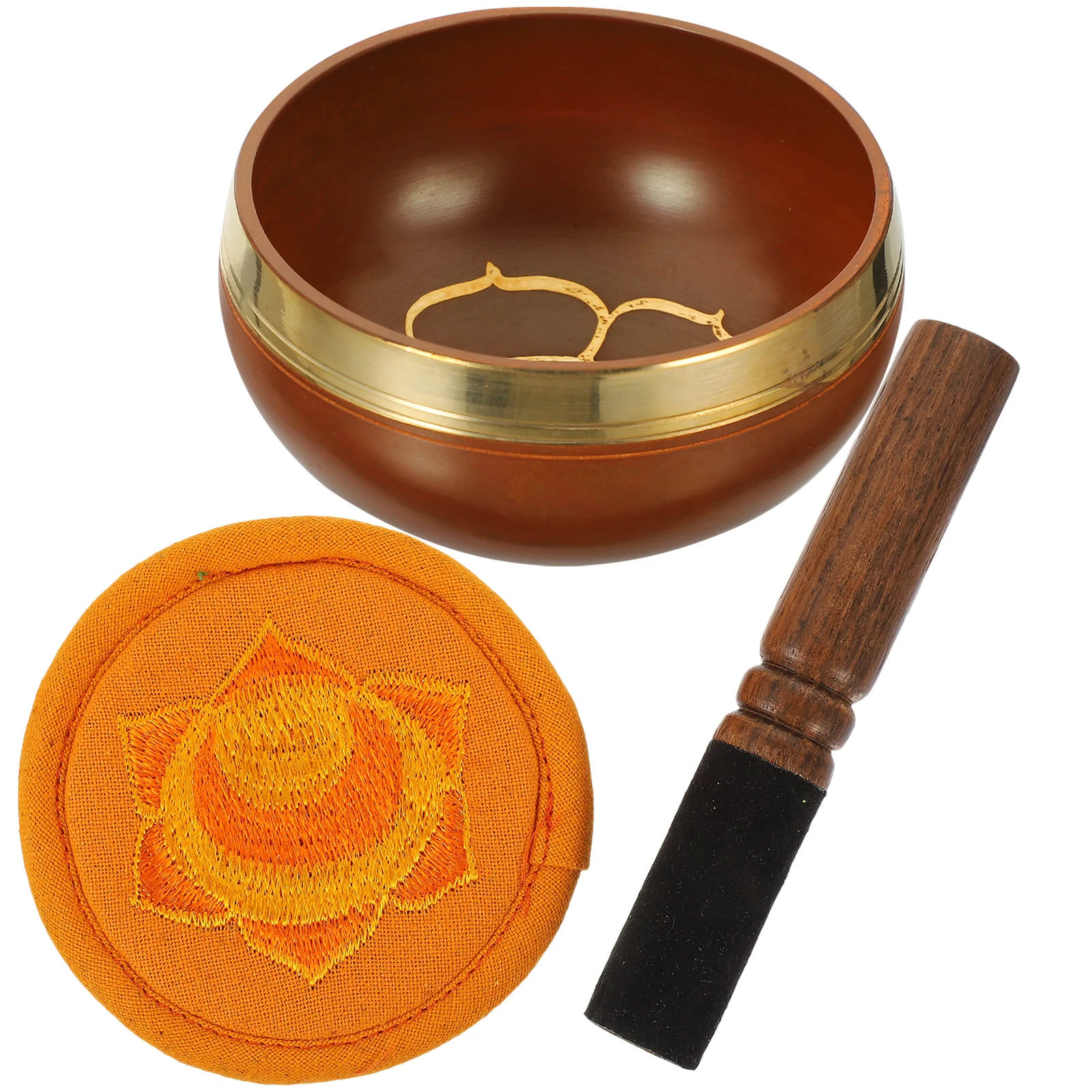 

Set Small Size Copper Wood Cloth Multi-function Decorative Buddhism Bowl Exquisite Singing Bowl Tibet