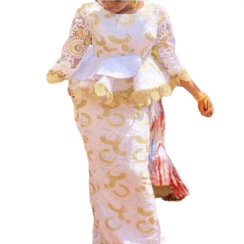 Vêtements de fête de mariage africains pour femmes, manches longues, col rond, haut 2 pièces, jupe longue, ensembles assortis, tenues africaines,