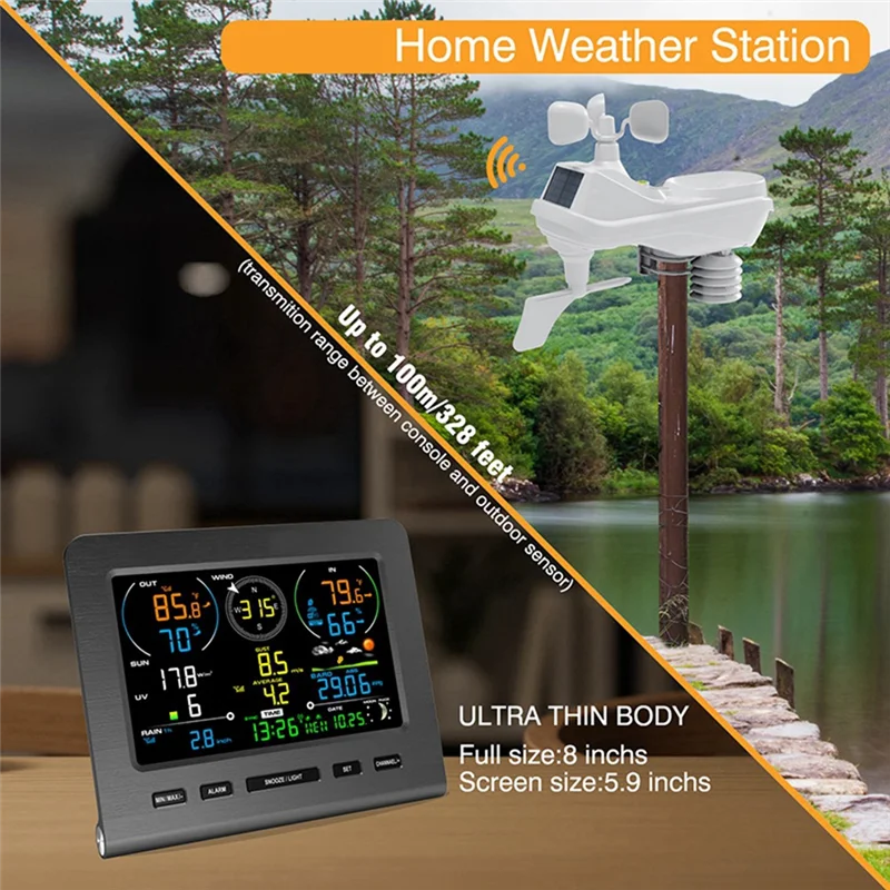 A41T 7 In 1 Wifi Weather Station With Remote Monitoring Indoor Outdoor Temperature Humidity Light Index Forecast US Plug