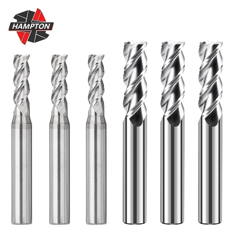 HAMPTON Milling Cutter 3 Flute Carbide End Mill for Aluminum Cutting 1/4 Inch Shank Spiral Router Bit for Metal CNC Milling Tool