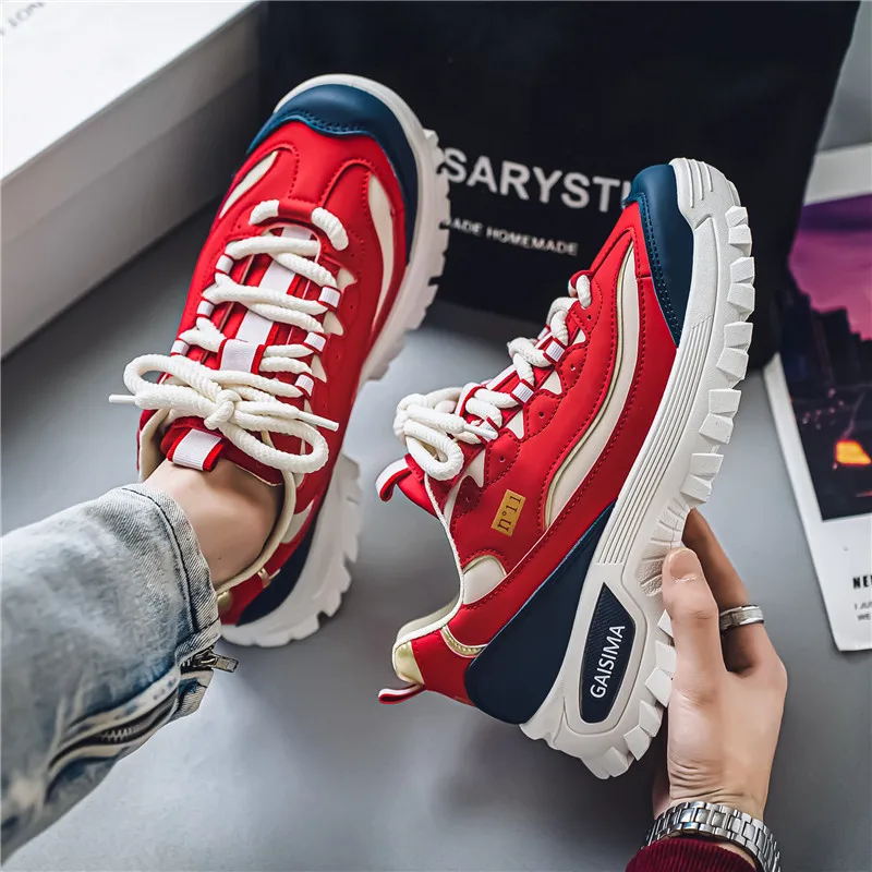 Stylish Red Sneakers Men Streetwear Hip Hop Fashionable Sneakers Men Designer Casual Shoes Original Men's Leisure Running Shoes