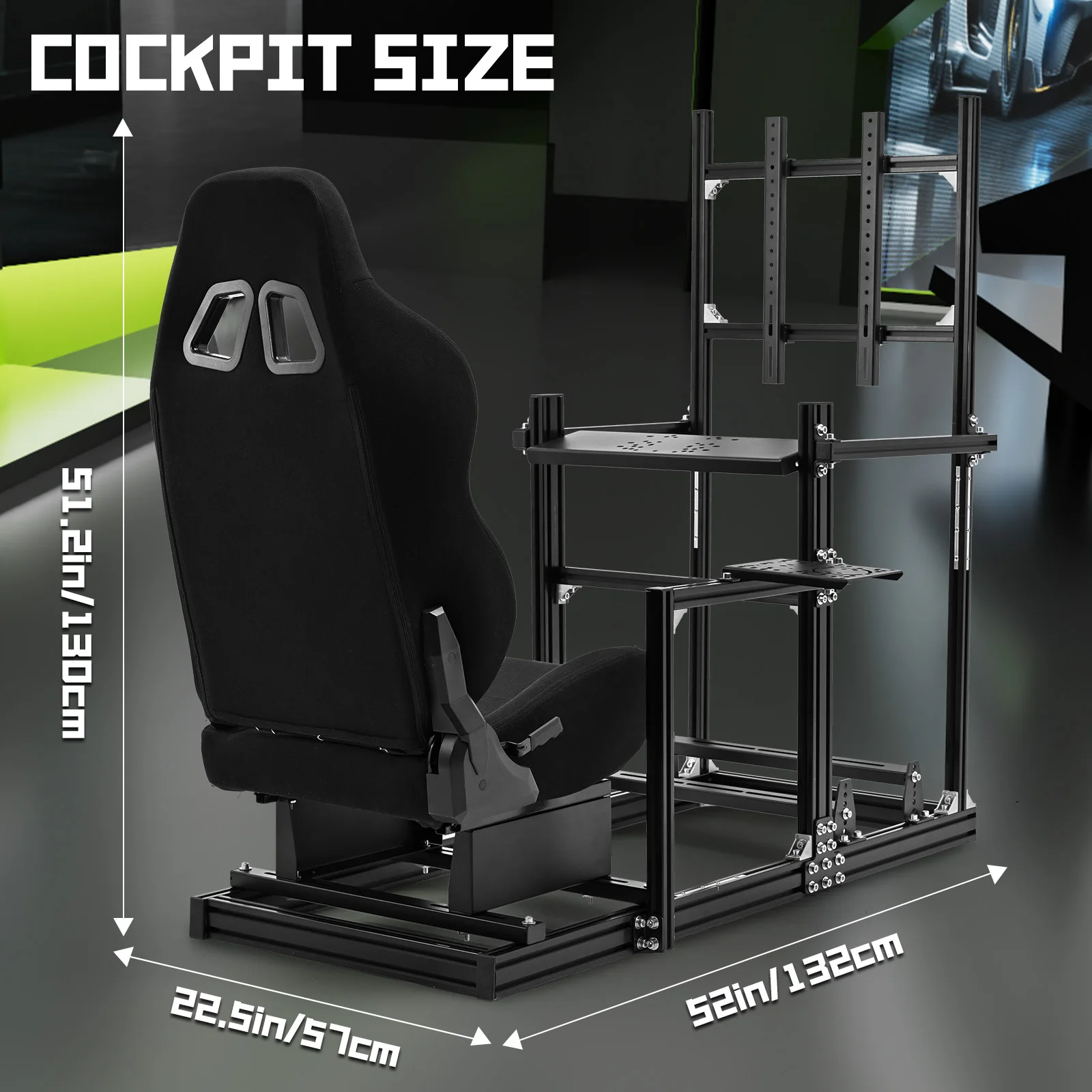 Cabina de Simulación de Carreras Minneer 3060&3030 con Perfil de Aluminio, Soporte para Monitor y Asiento con Ajuste de Altura, Compatible con Motores Direct Drive Logitech/Thrustmaster/Fanatec, No Incluye Volante, Pedales, Freno de Mano ni Monitores