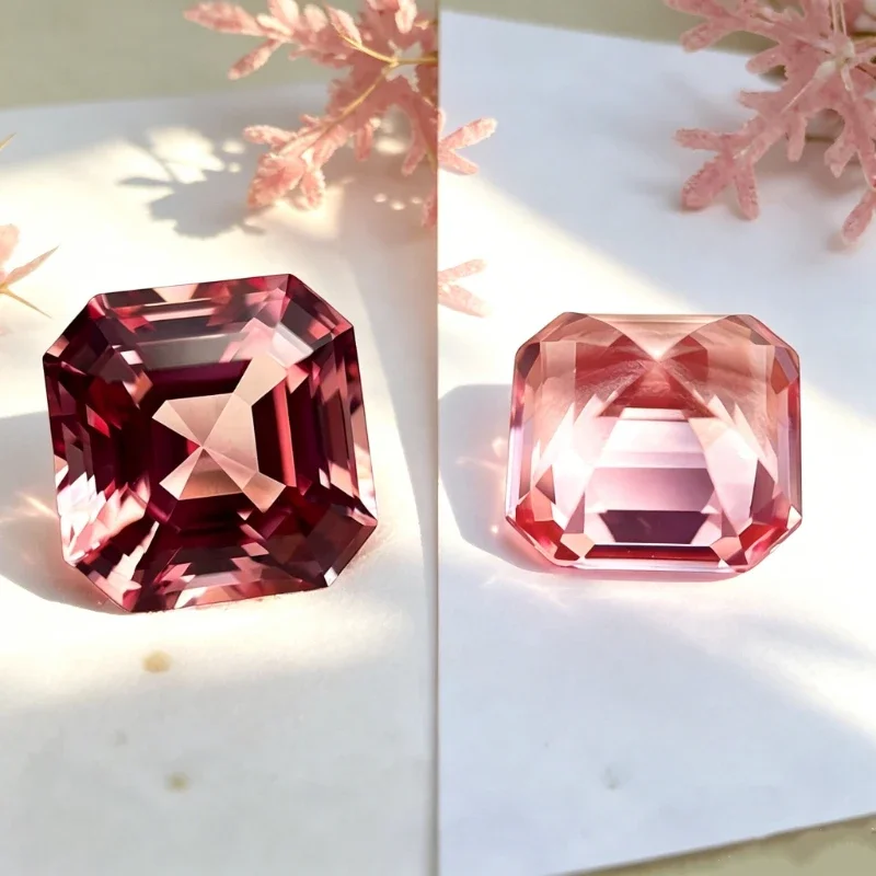 Künstlicher Saphir Padparadscha Feuerlotus-Farbe Asscher-Schliff Zertifikat wählbar – Detail 3
