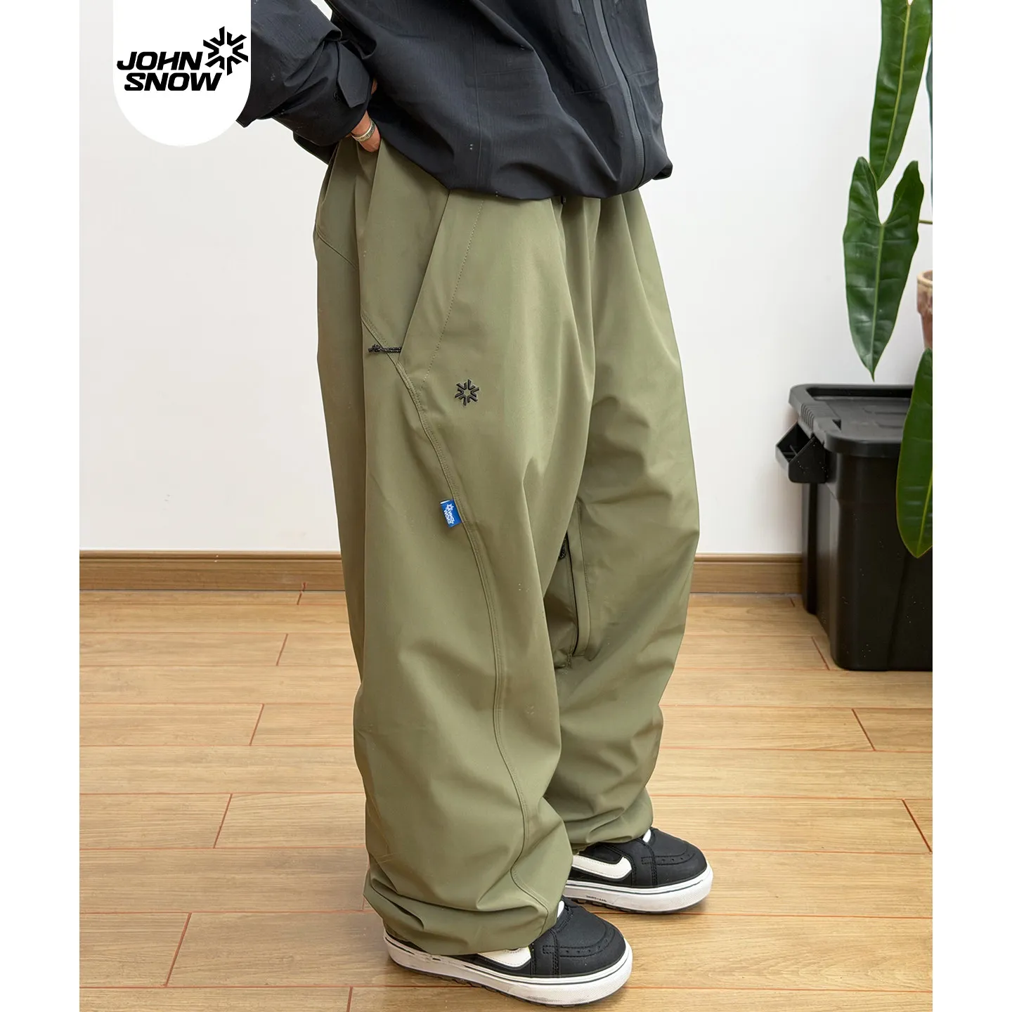 2026 John Snow New Black Loose Waterproof Windproof Ski Pants Unisex Snowboard Alpine Trousers Men Women Outdoor Winter