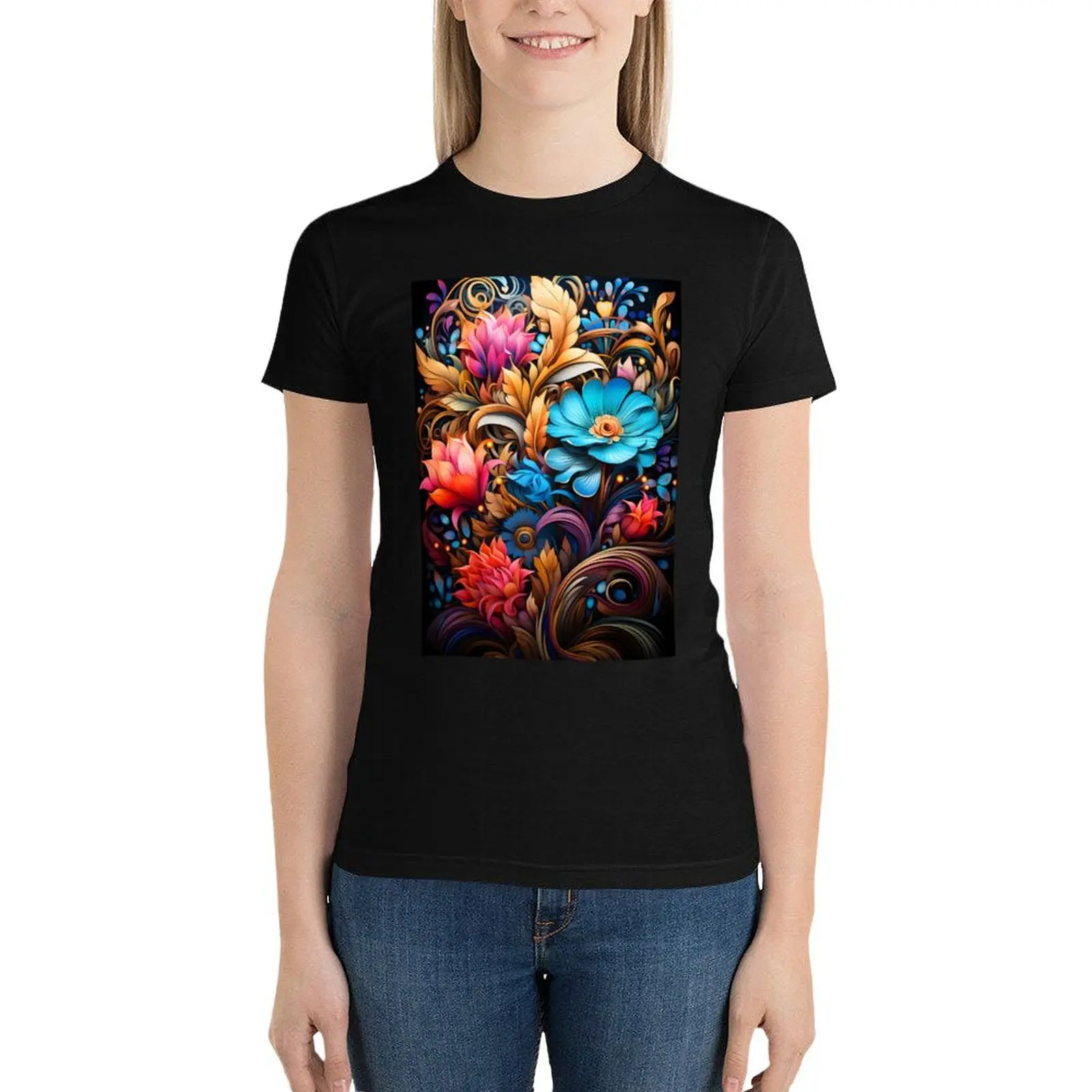 

Vibrant Nouveau Flowers: A Floral Harmony of Botanical Art Deco Nouveau - Fantasy Flower Botanicals Collection - Art Pri T-Shirt