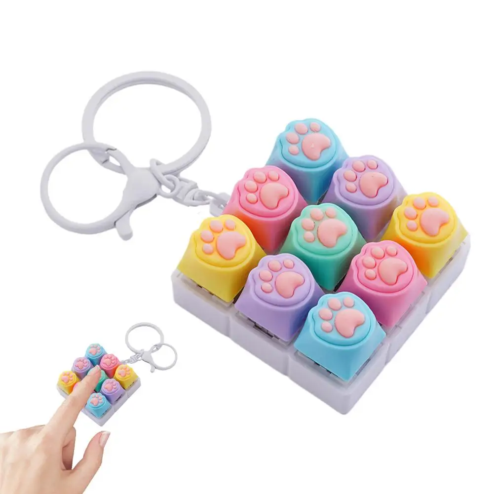 9 Keys Keyboard Key Toy Cat Paws Finger Button Stress Relief Toys Mechanical Keyboard Keycaps Keychain Anti Stress Finger Toys