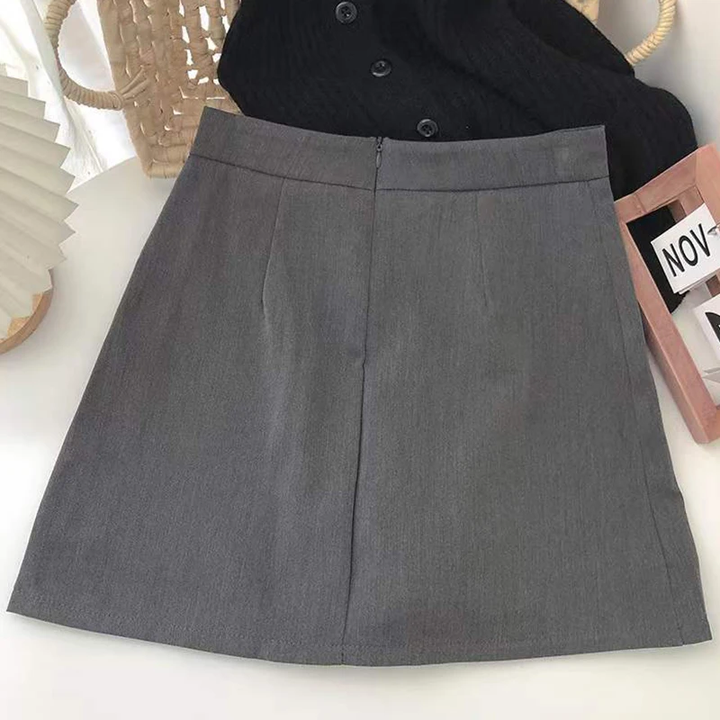 Gonne a trapezio nere e grigie da donna, stile coreano, con spacco frontale, vita alta, mini gonne, streetwear, gonne corte da ballo per donna