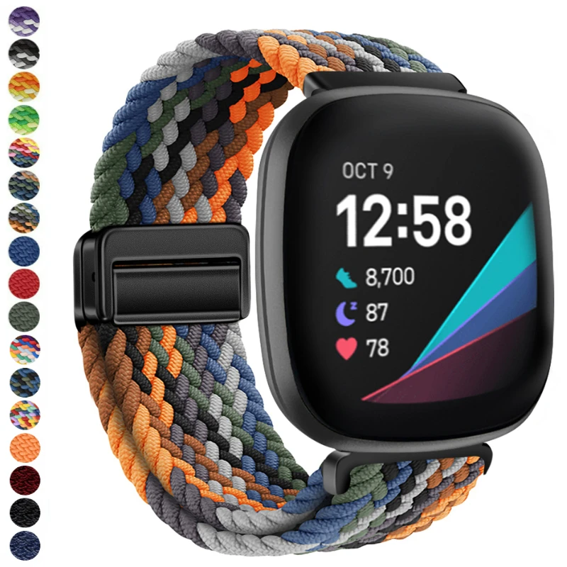 Nylon geflochtenes Schlaufenband für Fitbit Versa4/3, magnetische Schnalle, Armband, Gürtel, Sport, bequemes Armband für Fitbit Sense 2/1 Band