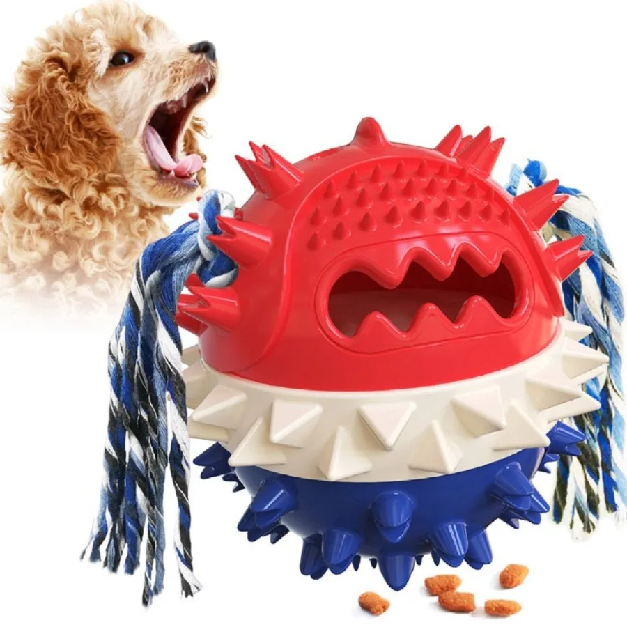

Pet Chew Toy Interactive Treat Toy Squeaky Bounce Toy with Rope for Aggressive Dog Chewers