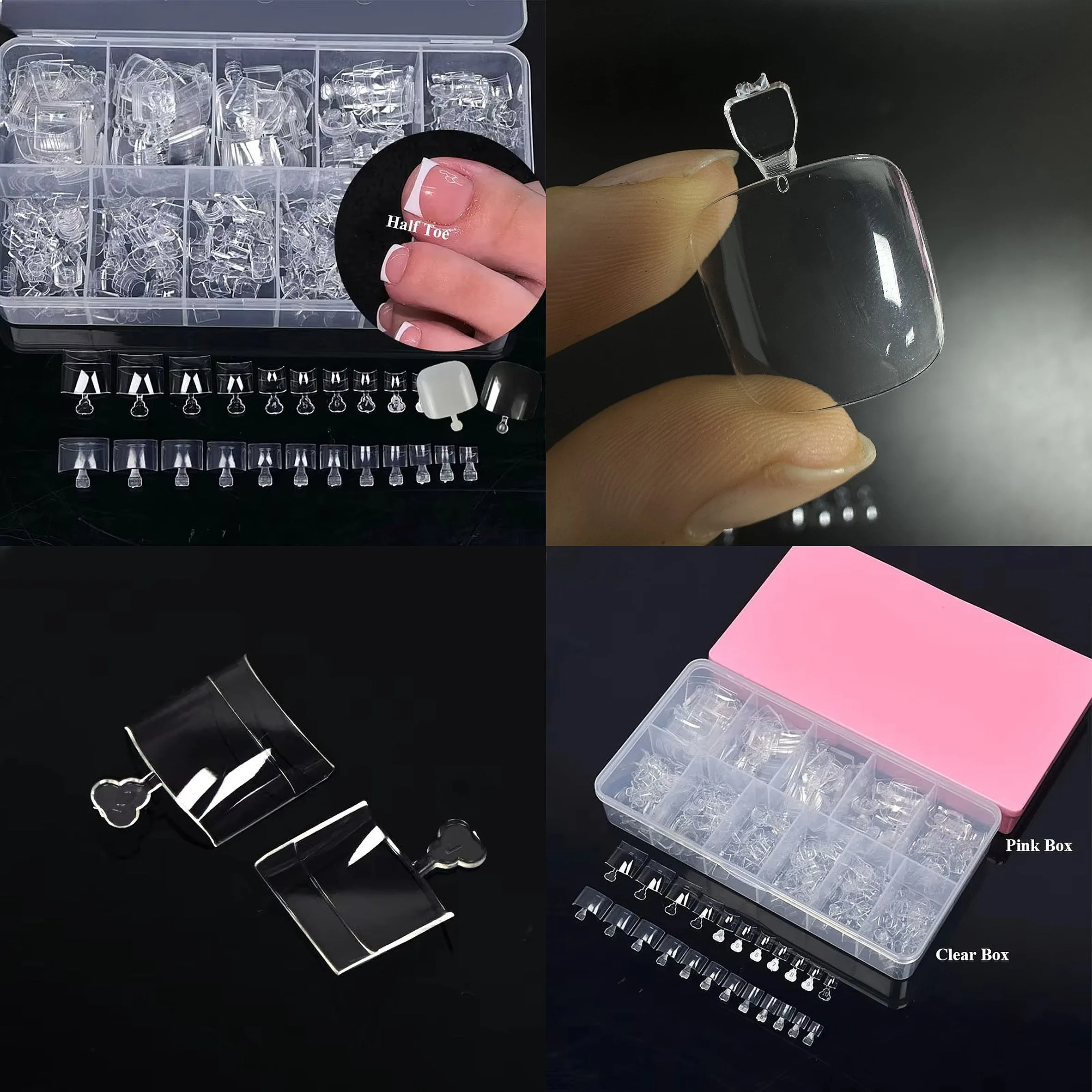 504Pcs Straight Half Toe Nail Tips ABS Full Cover Artificial Acrylic Toenails Press on Foot Toe Nails