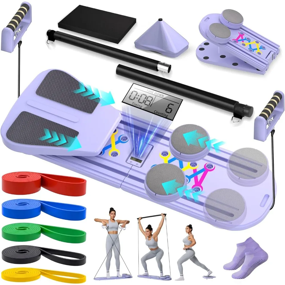 9 in 1 Foldable Pilates Reformer Set with Yoga Socks and Resistance Bands for Home Workout