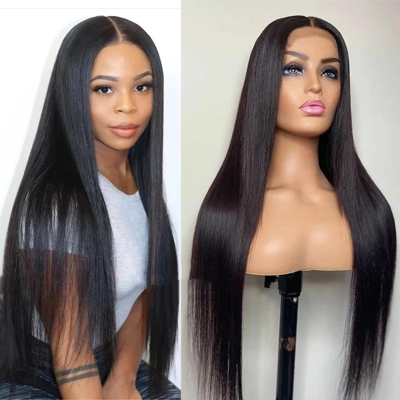 

Glueles HD Lace Silk Top 5x5 Silk Base 30inch Black Straight Jewish Human Hair Wigs With Baby Hair European Hair PrepluckedWig