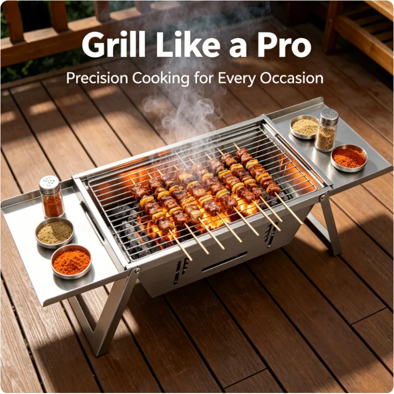 Gril à charbon en acier inoxydable épaissi, pliable en une seconde, mini barbecue portable pour extérieur et usage domestique
