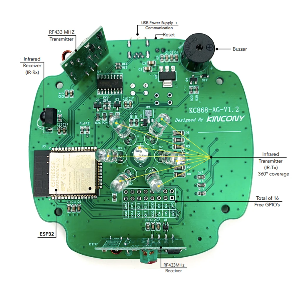KC868-AG ESP32 IR RF WiFi Gateway Made For ESPHome Home Assistant Automation DIY Tasmota Arduino IDE Graphical Program Home Host
