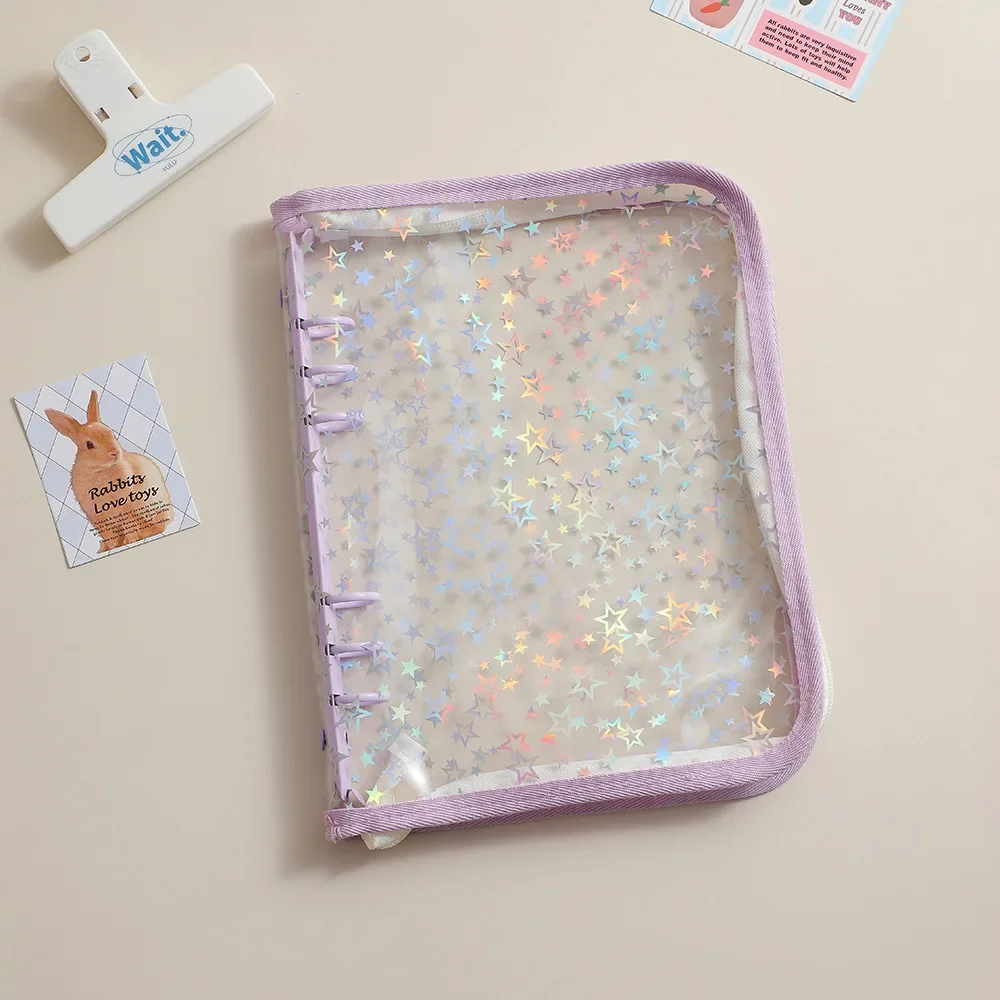 A5 Laser Star Zipper Binder Collect Book Refill Organizer DIY Journal Dairy Transparent Kpop Idol Photo Album Kawaii Stationery