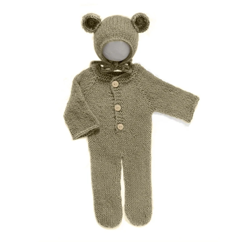 

Mohair Bear Hat & Footed Romper for Baby Photo Prop Bodysuit Newborn Photo