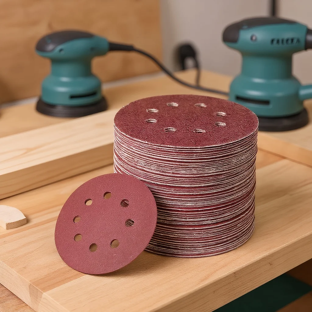 

5-дюймовые шлифовальные диски из оксида алюминия с зернистостью 80 — наждачная бумага с крючками и петлями на 8 отверстий из красного бархата для полировки металла/дерева