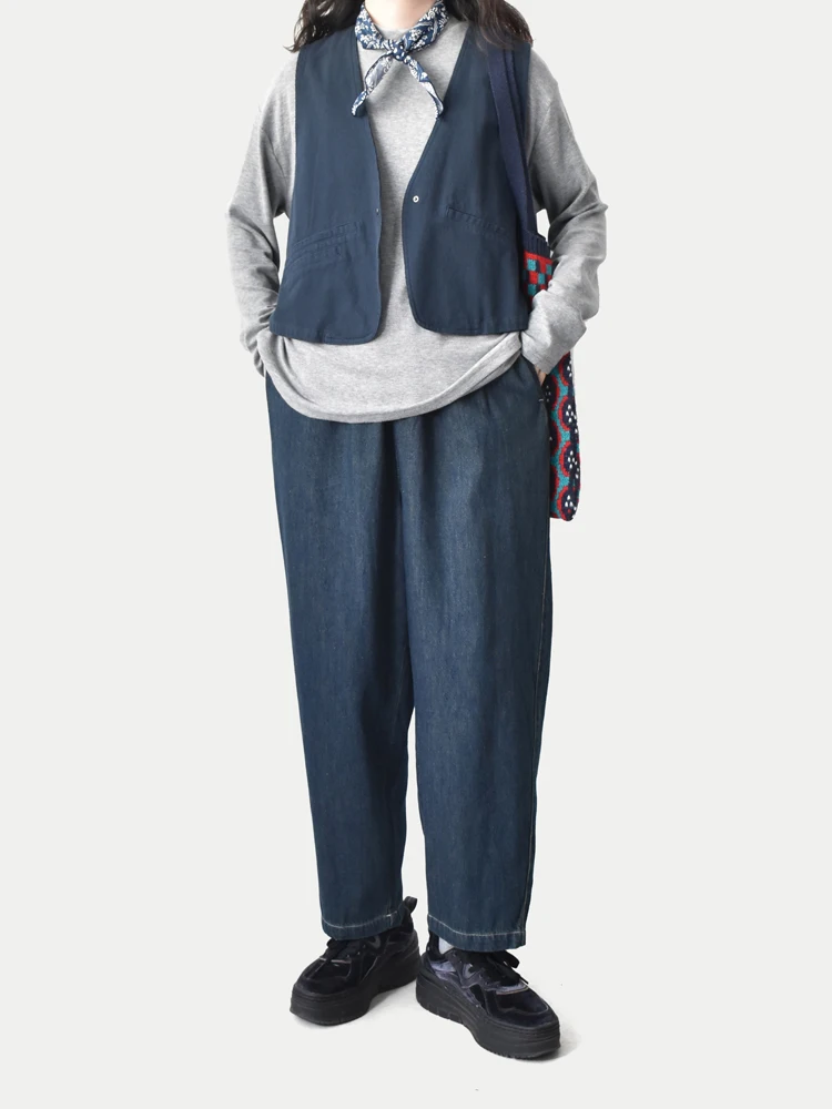 

Простые повседневные джинсы с широкими штанинами, кожаной отделкой и завязками, свободные длинные брюки для всех сезонов (осень-зима)