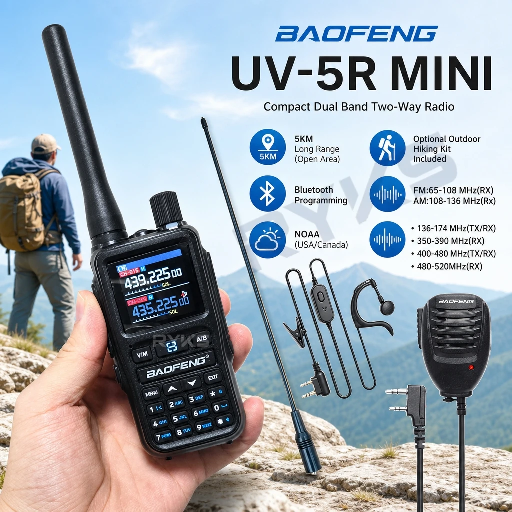 Baofeng Walkie Talkie Uv 5R Mini Bluetooth Programming Talk Range 5Km Mini 5R Type-C Ham Radio Outdoor For Uv-5R Bf-888S