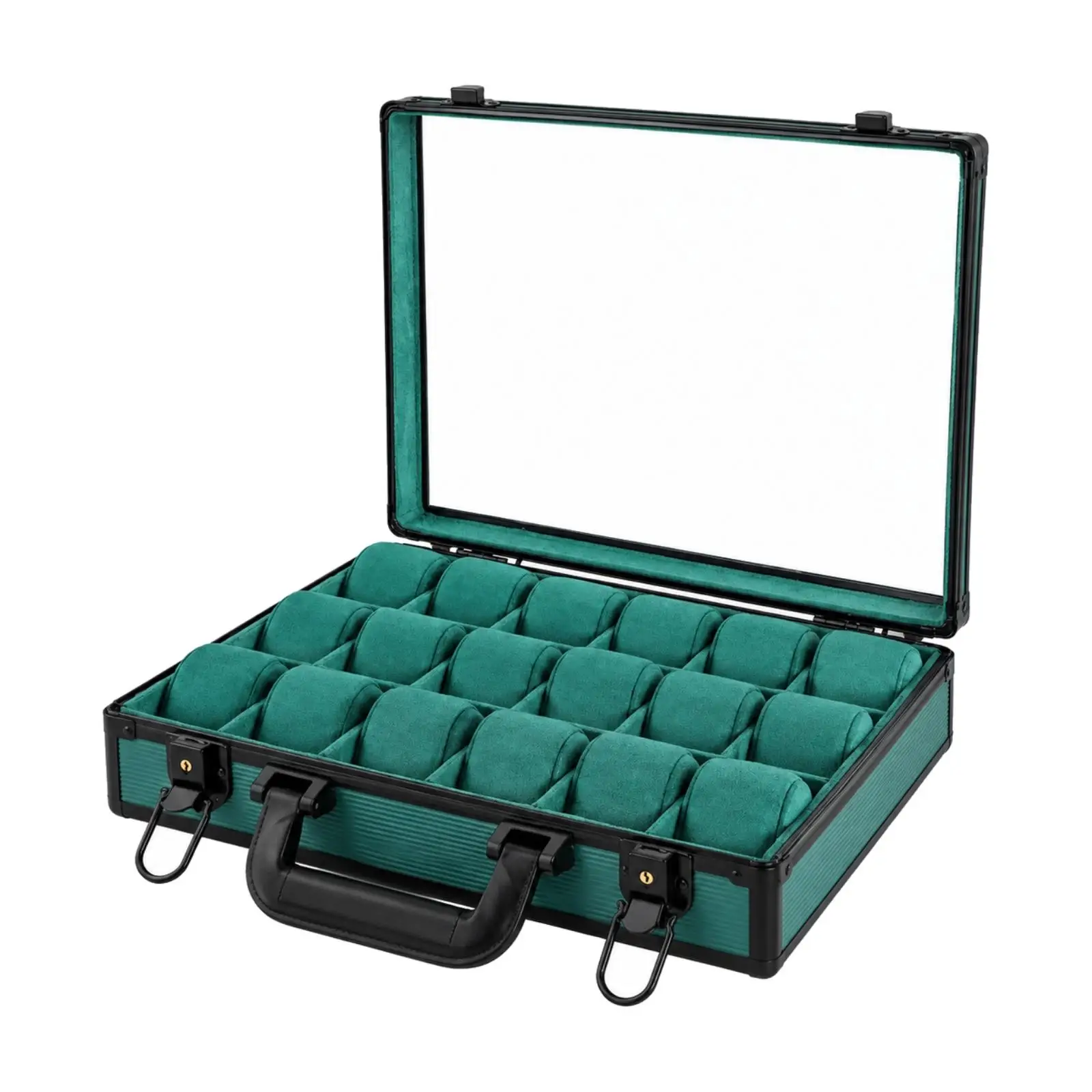 Velvet Jewelry Storage Box with Carrying Handle 18 Compartment Watch Display Case for Accessories Protection