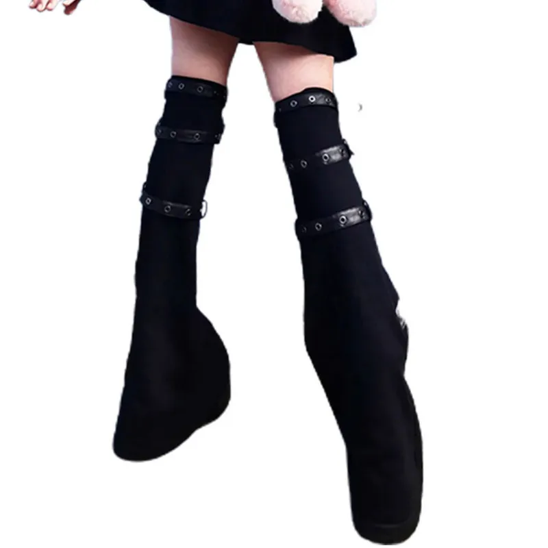 Punk Style Ankle Leg Warmer Fall Winter Black Metal Buckle Leg Warmers Knitted y2k High Knee Legging Boot Socks Thigh High Socks