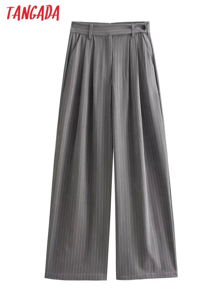 Tangada primavera donna elegante a righe gamba larga pantaloni pantaloni a vita alta pantaloni donna 3 r64