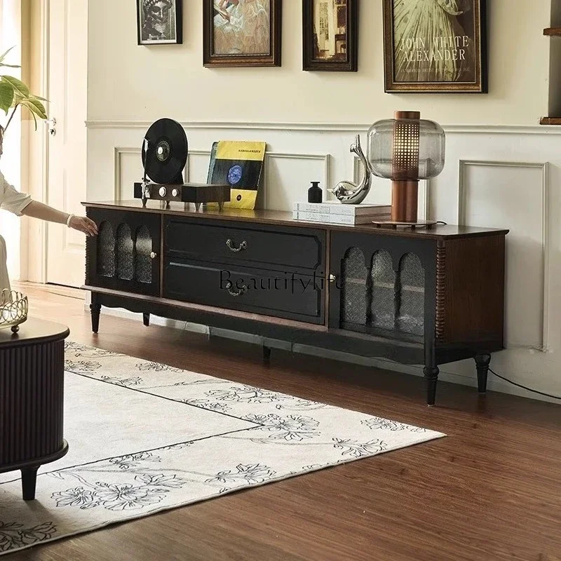 

ls 42French retro solid wood American color matching living room TV side cabinet antique style