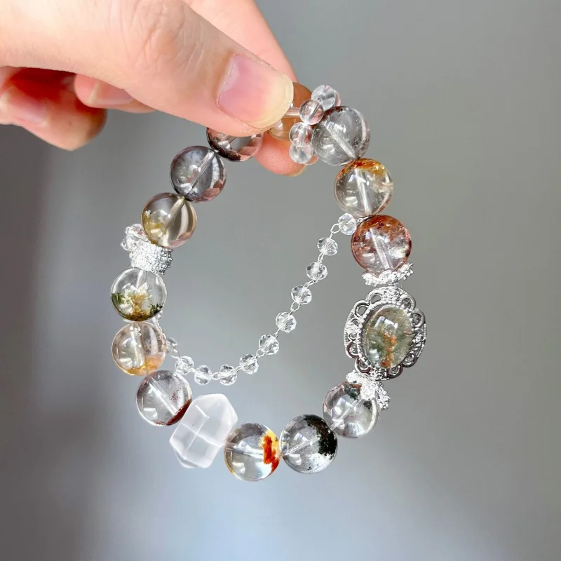 Natural Color Ghost Cornucopia Bracelet Milk White Crystal Double Pointed Crystal Column Color Ghost Inlaid Magic Box Birthday G