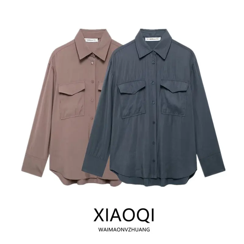 

Autumn Winter New Arrival Women's irt Ele Versatile Loose Drapey Long Sve Turn-down Collar 90436 Faionable Basic