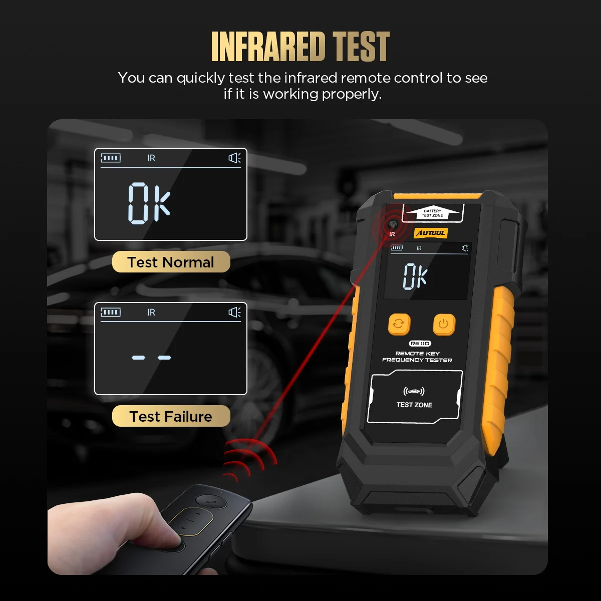 AUTOOL RE110 Frequenz Tester Auto Schlüssel Tür TV RF IR Fernbedienung Tester Detektor Inspektion Werkzeug, 315,433,868,902 MHZ – Detail 5