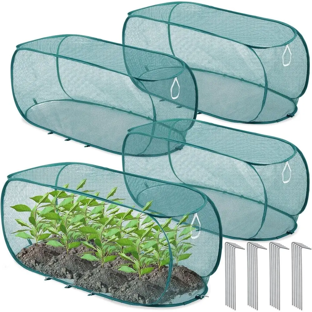 

4 Pcs 35'' x 14'' x 16'' up Garden Mesh Plant Cover Outdoor Plant Protector Garden Row Raised Bed Cover with Ground Nails Crop C