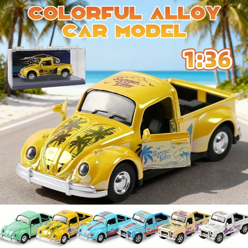 

1/36 Scale Diecast Metal Pull Back Car Model, Acrylic Crystal Box, 6 Models Gift for Halloween Christmas Boys Girls