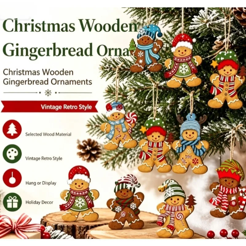 12-teiliges Weihnachtsdekorations-Set aus Holz, Geschenkanhänger, Weihnachtsbaum-, Kamin- und Fensteranhänger, Weihnachtsparty-Zubehör – Detail 14