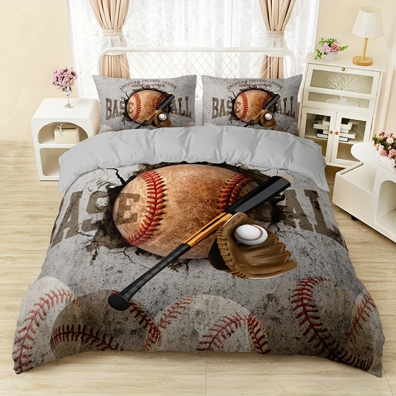 

Fashion Baseball Rugby Sports Alphabet Digital Print Quilt Cover Set