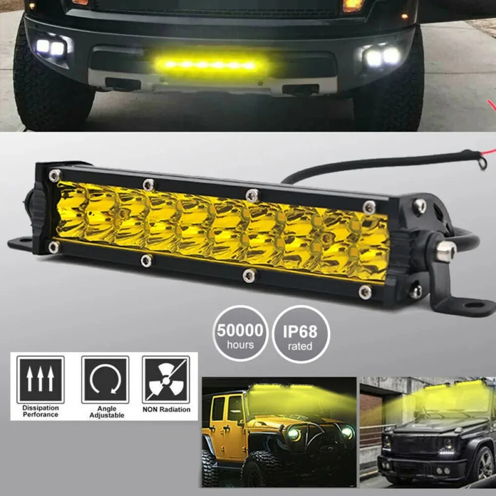 7 Inch LED Light Bar Work Light 9-32V 60W LED Fog Light Off-Road Yellow LED Light Bar For RZR Off-Road For Jeep Car Accessories