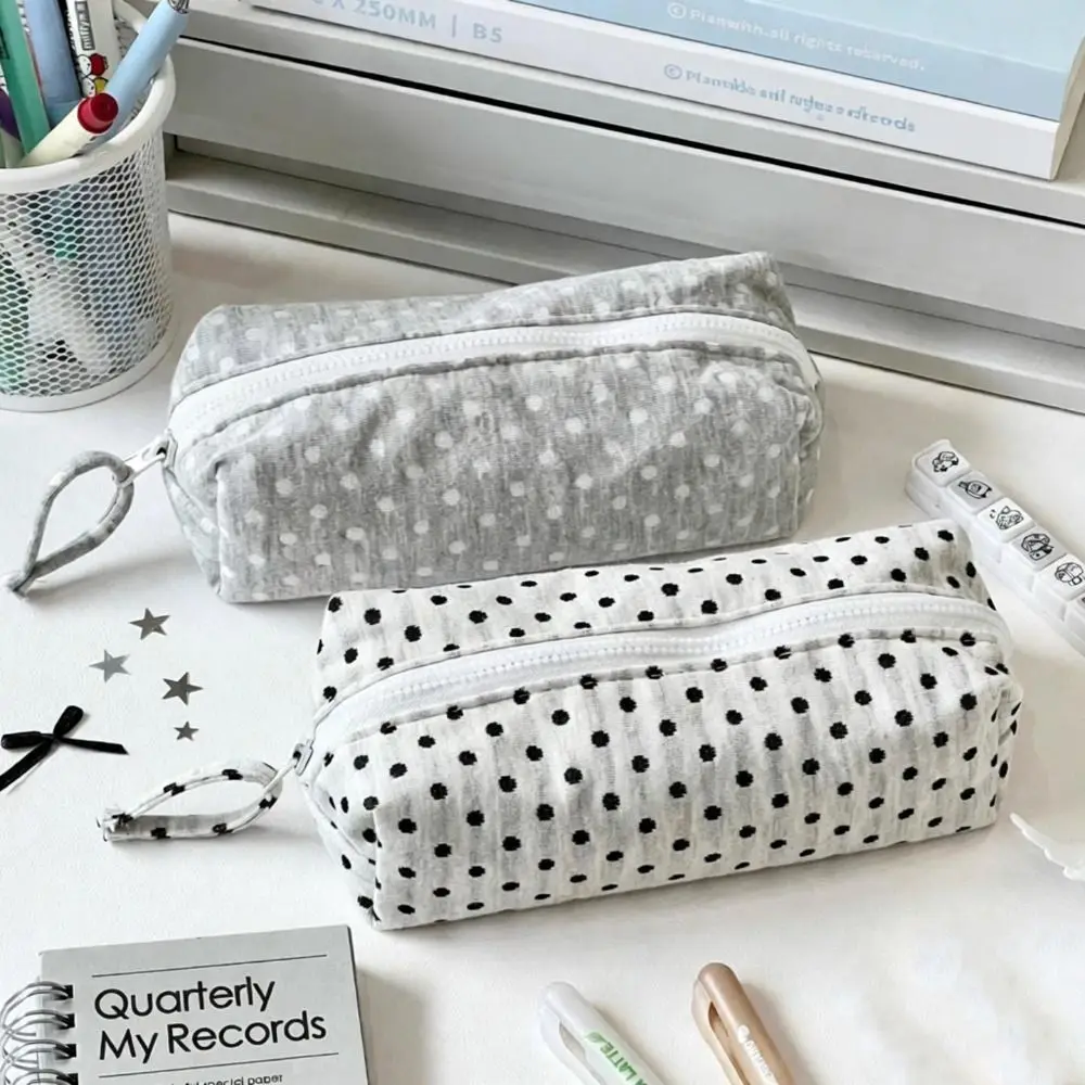 INS Multifunktionales Federmäppchen mit Polka-Dot-Design, großes Fassungsvermögen, weiche Schreibwarentasche für Studenten