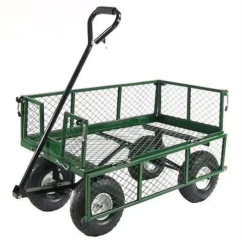 Heavy Duty Mesh Steel Utility Wagon Cart Steel Garden Cart Four Side Removable Multifunctional Strong Wagon Lawn Cart