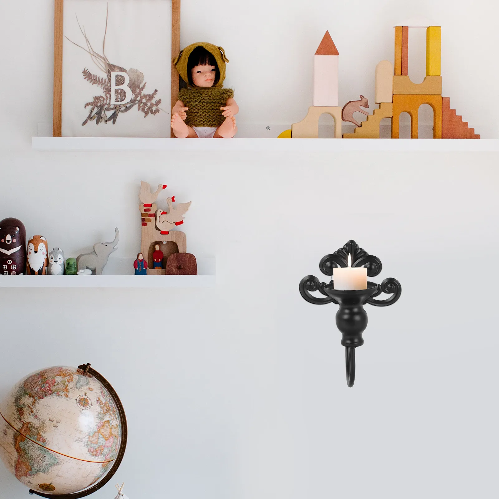 Wall Mount Iron Holder Sturdy Metal Sconce with Elevated Edges for Safety Stylish Home Office Decor Wall Sconces