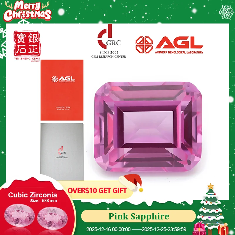 

YinZheng Synthetic Pink Sapphire Stone Flame Melted Emerald Cut Can Be Provide GRC Or AGL Certifacate Cultivate Pink Sapphire