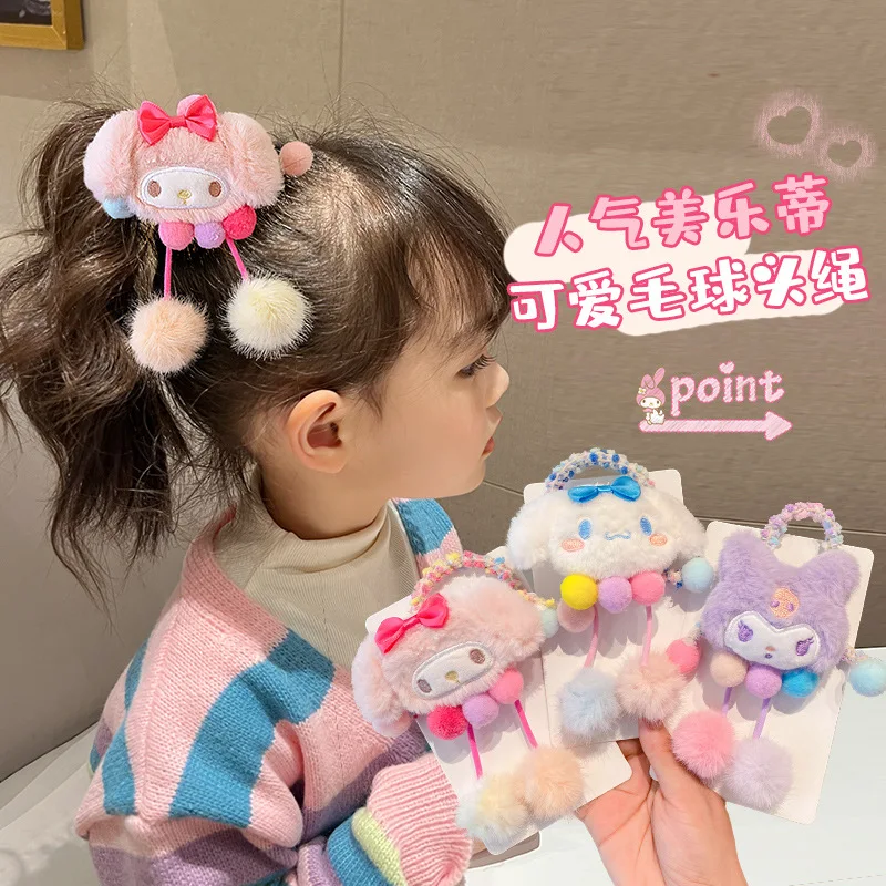 

Cartoon Sanrio Hellokitty Fur Ball Headband Girls Cute Hair Band High Elasticity Durable Rubber Band Ball Head Hair Accessory