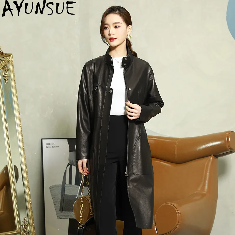 AYUNSUE 100% Sheepskin Genuine Leather Jacket Woman 2025 Mid-length Trench Coat Womens Jackets Autumn Clothes Косуха Женская