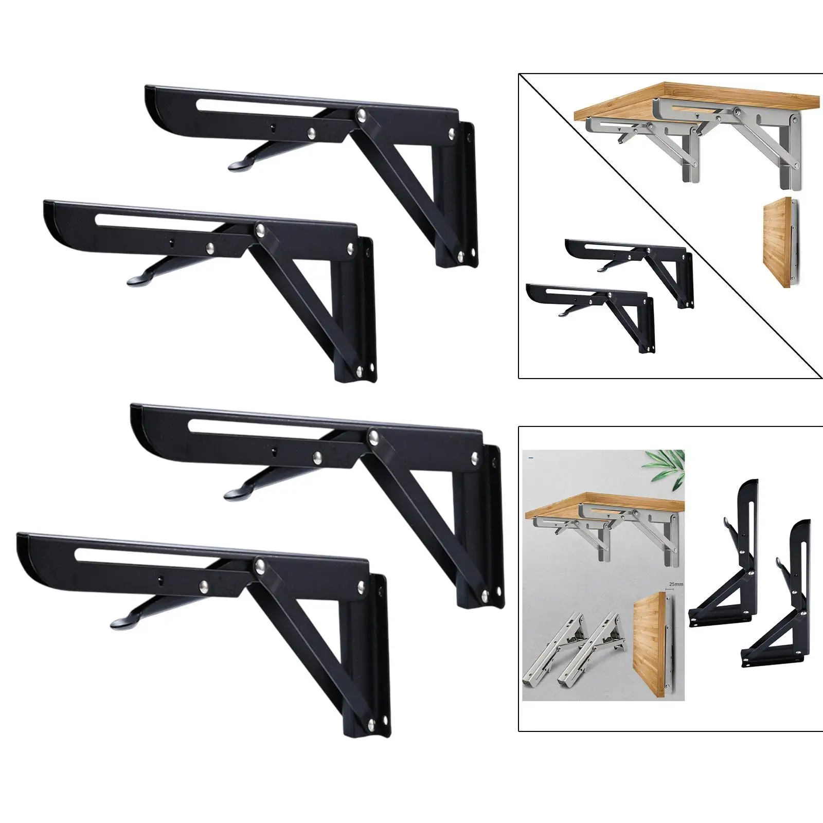 2Pcs Folding Shelf Brackets DIY Wear Resistant Space Saving Sturdy Wall Mounted for Balcony Table Backyard Workshops Kitchen