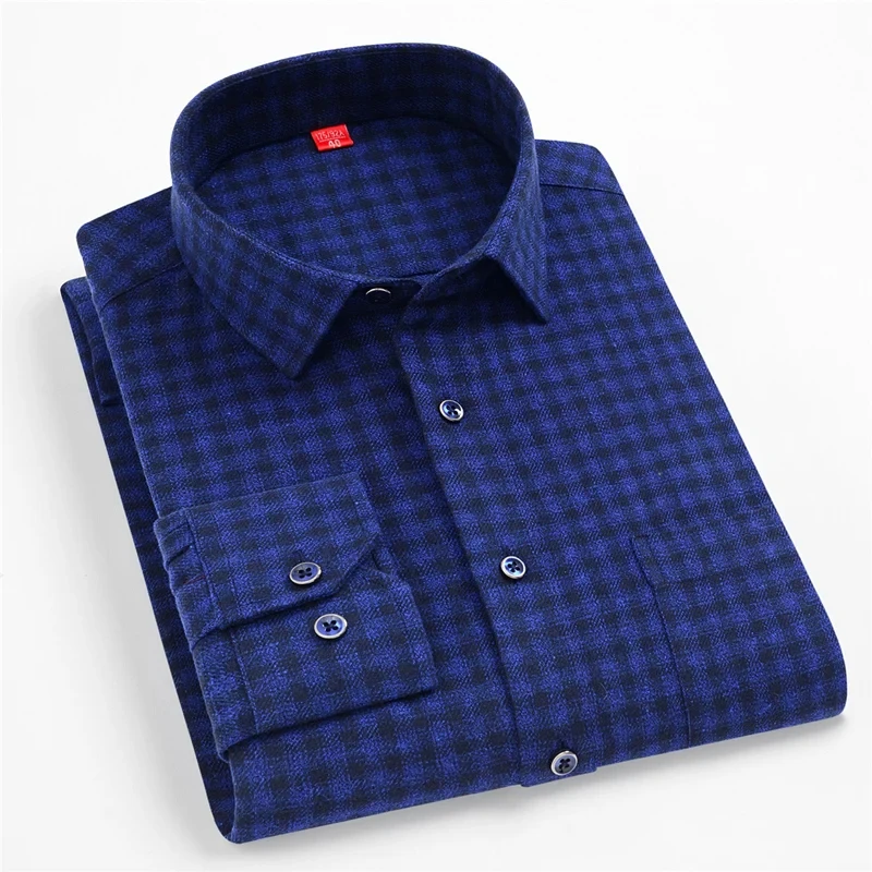 2024 New Men\'s Plaid Casual Shirts Spring Autumn Cotton Long Sleeve Front Pocket Fashion Clothing Businessman Daily Shirts 4XL